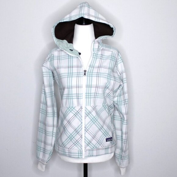 Patagonia Women's White  Green Plaid Hooded Jacket Size S - Picture 2 of 16